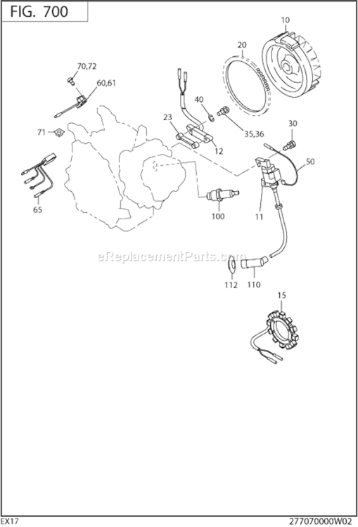 Electric Device Diagram and Parts List for EX170D10070  Subaru Engine