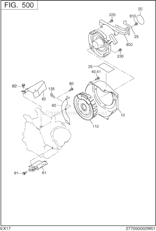 Cooling Starting Diagram and Parts List for EX170D10070  Subaru Engine