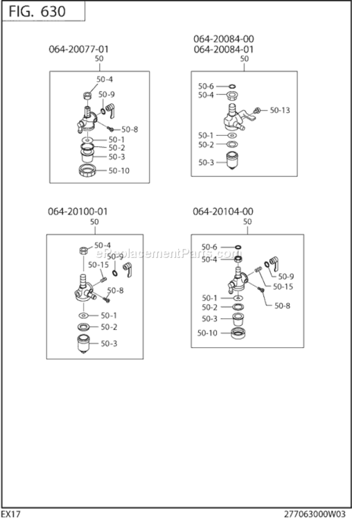 Fuel Strainer Diagram and Parts List for EX170D20070  Subaru Engine