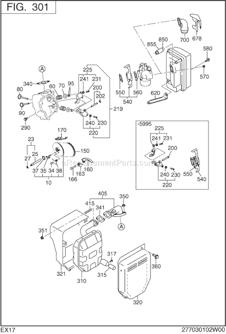 Intake Exhaust Diagram and Parts List for EX170DR7030  Subaru Engine