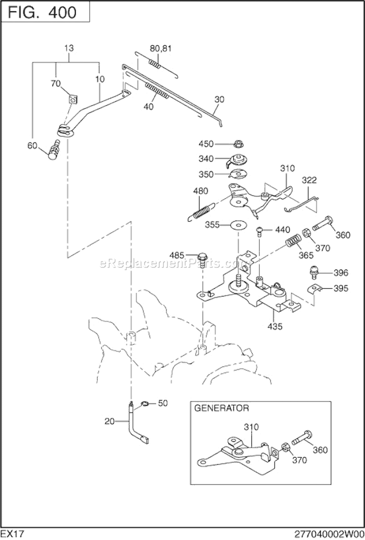 Governor,Operation Diagram and Parts List for EX170D00001  Subaru Engine