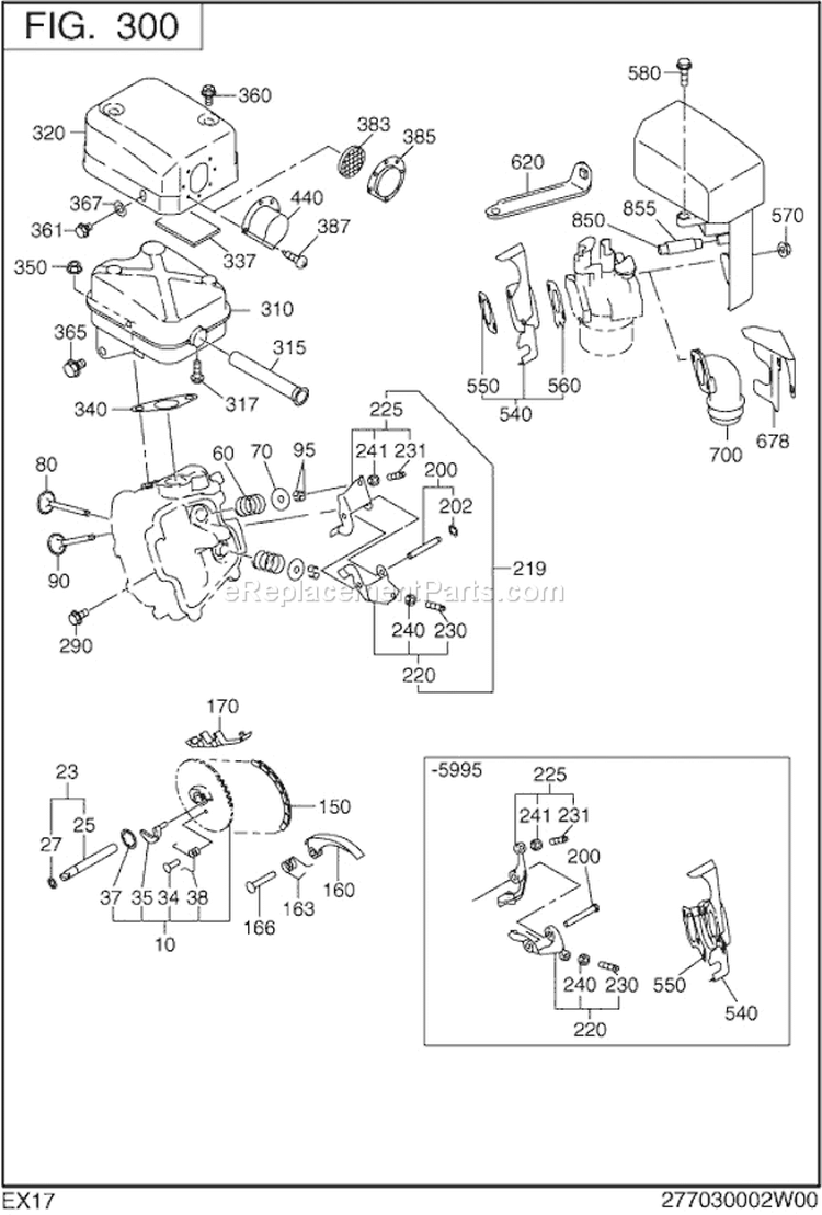 Intake Exhaust Diagram and Parts List for EX170D00001  Subaru Engine