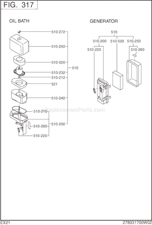 Page D Diagram and Parts List for EX210D20370  Subaru Engine