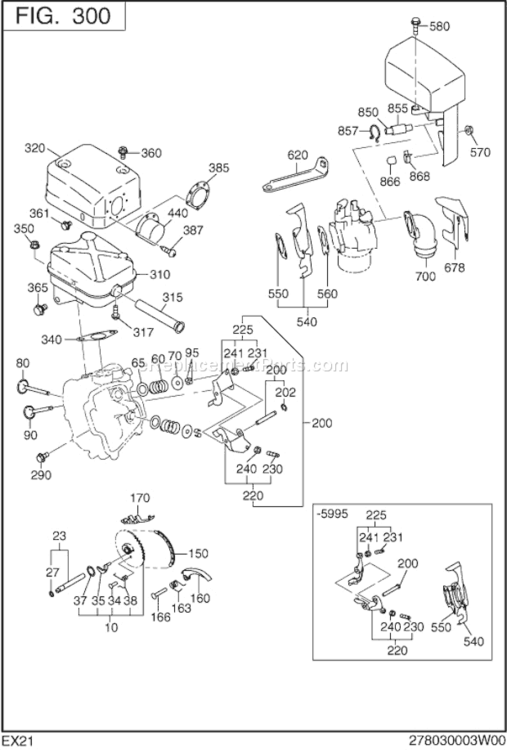 Intake Exhaust Diagram and Parts List for EX210D51020  Subaru Engine