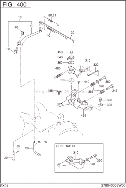 Governor Operation Diagram and Parts List for EX210D51020  Subaru Engine