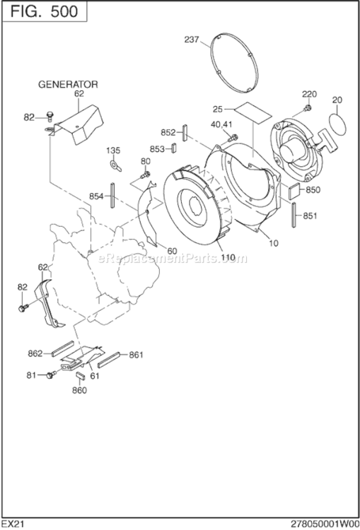 Cooling Starting Diagram and Parts List for EX210D51020  Subaru Engine