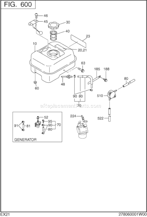 Fuel Lubricant Diagram and Parts List for EX210D51020  Subaru Engine