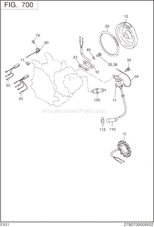Electric Device Diagram and Parts List for EX210D51020  Subaru Engine