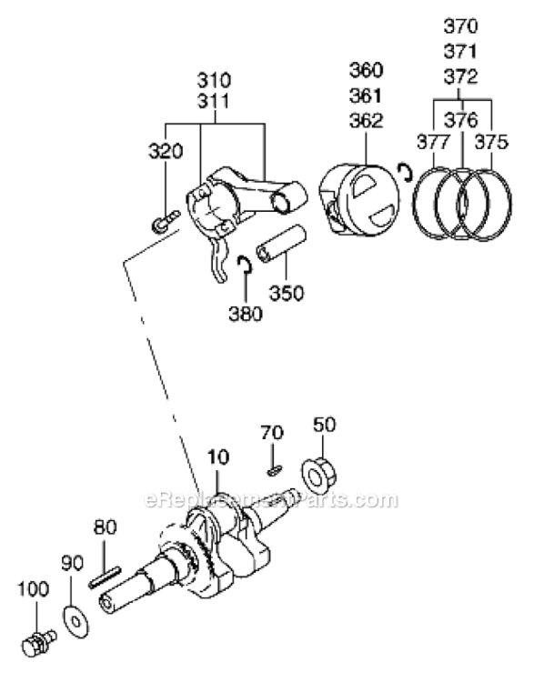 B - Crankshaft Piston Diagram and Parts List for EX210D522X2  Subaru Engine
