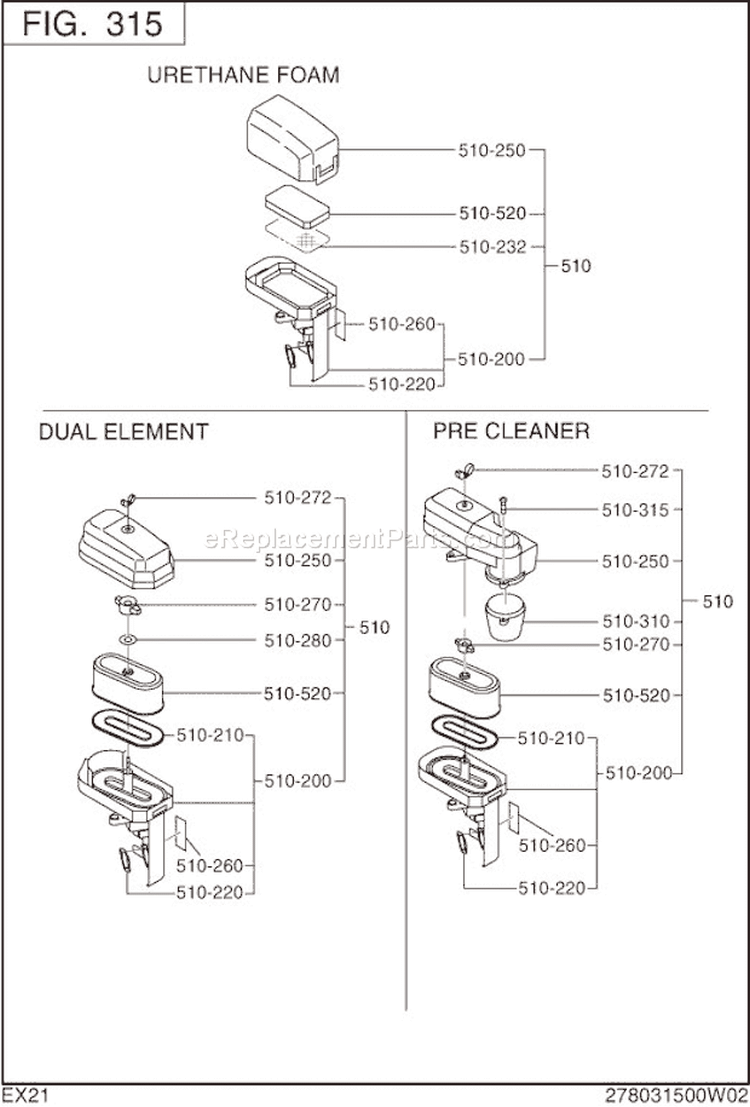 Page D Diagram and Parts List for EX210D50170  Subaru Engine