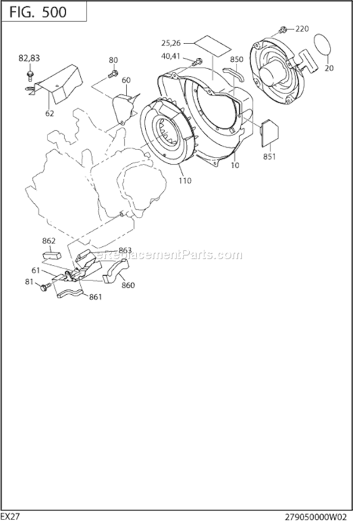 Cooling,Starting Diagram and Parts List for EX270D00011  Subaru Engine