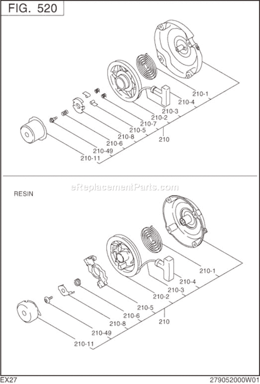 Cooling Starting Diagram and Parts List for EX270D10011  Subaru Engine
