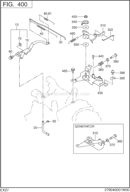 Governor Operation Diagram and Parts List for EX270D50190  Subaru Engine