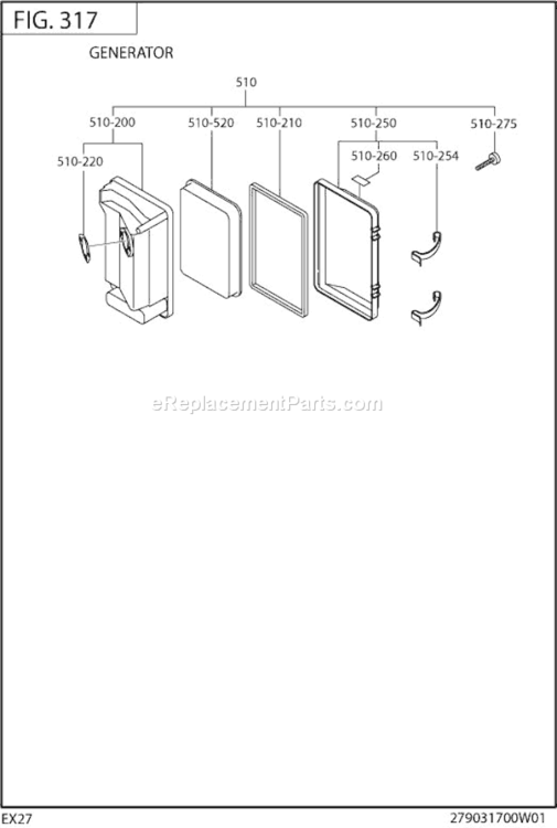 Intake Exhaust Diagram and Parts List for EX270D52081  Subaru Engine