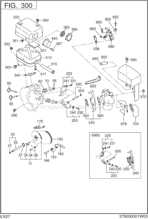 Intake,Exhaust Diagram and Parts List for EX270D52250  Subaru Engine