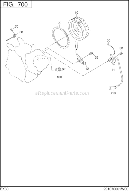 Electric Device Diagram and Parts List for EX300D20072  Subaru Engine