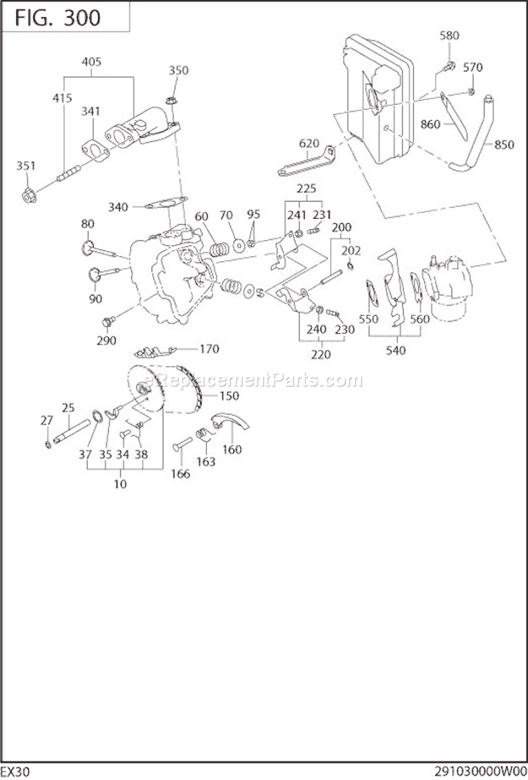 Intake Exhaust Diagram and Parts List for EX300D52011  Subaru Engine