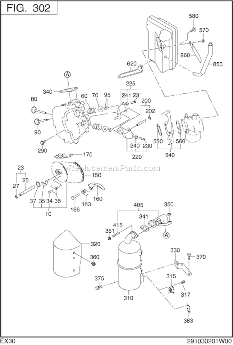 Intake Exhaust Diagram and Parts List for EX300D20040  Subaru Engine