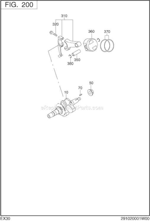 Crankshaft,Piston Diagram and Parts List for EX300DS2022  Subaru Engine