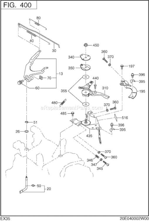 Governor Operation Diagram and Parts List for EX350D00030  Subaru Engine