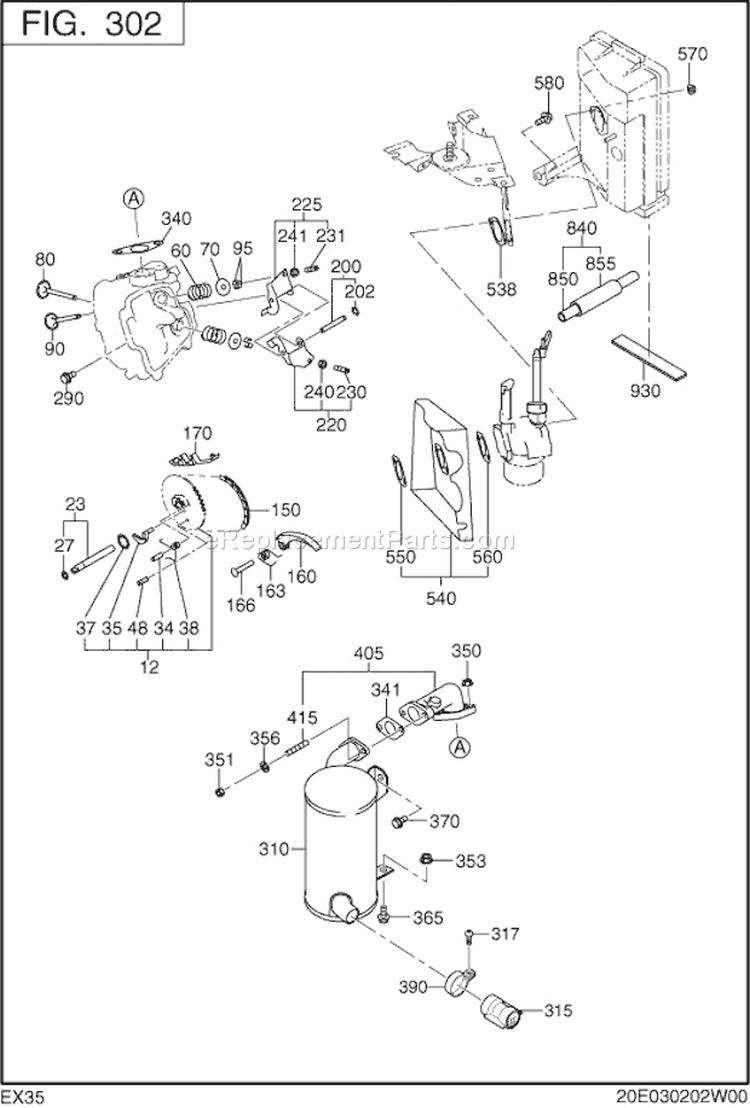 Intake,Exhaust Diagram and Parts List for EX350D20171  Subaru Engine