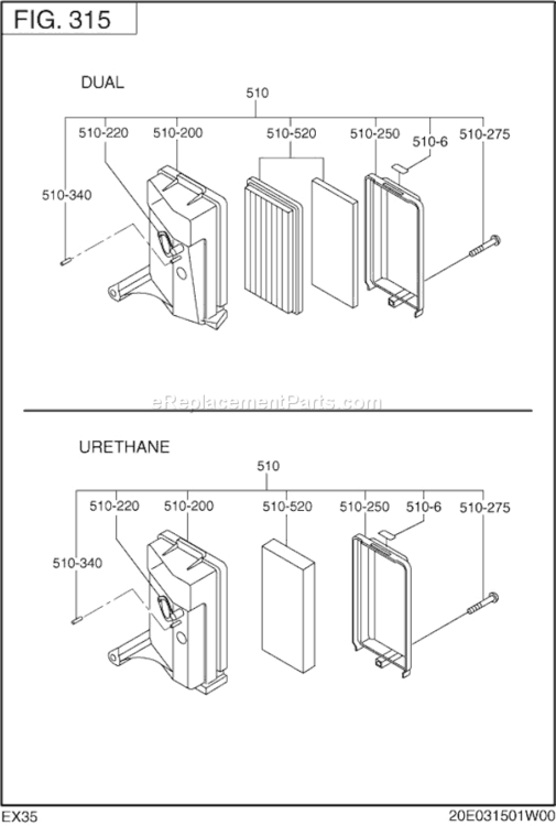 Page D Diagram and Parts List for EX350DS0030  Subaru Engine