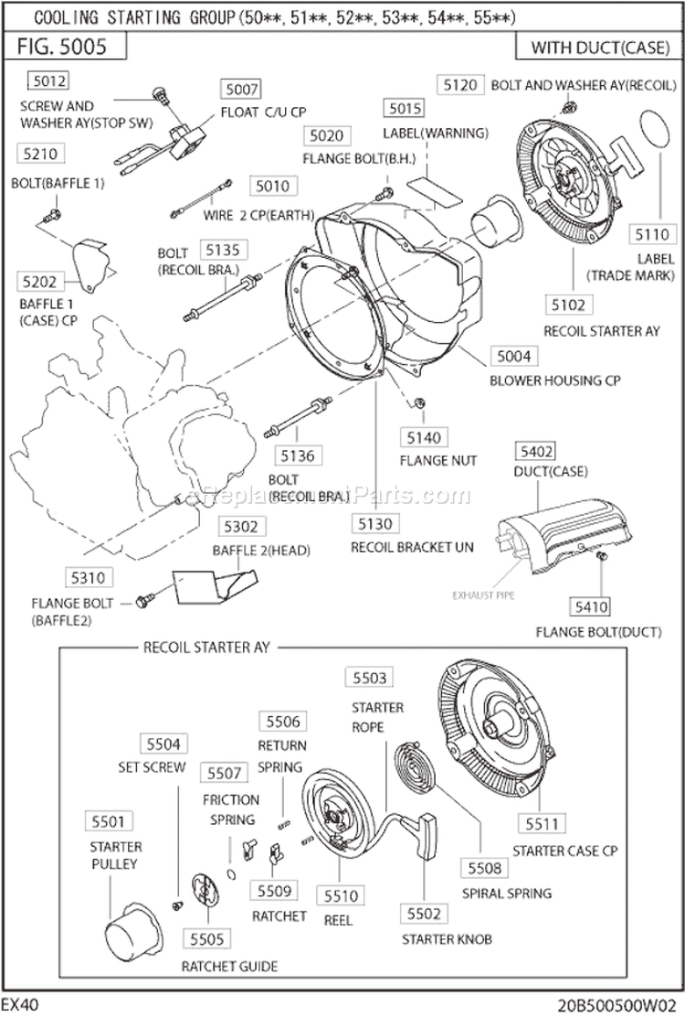 Cooring Starting Gr Diagram and Parts List for EX400D52050  Subaru Engine