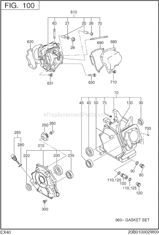 Crank Case Diagram and Parts List for EX400D52080  Subaru Engine