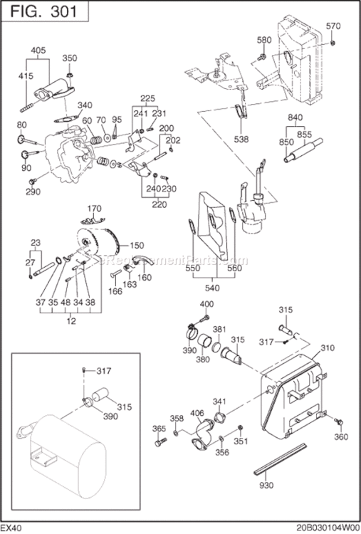 Intake,Exhaust Diagram and Parts List for EX400D52080  Subaru Engine