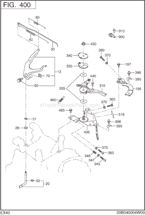 Governor Operation Diagram and Parts List for EX400D52080  Subaru Engine