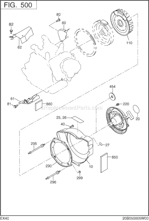 Cooling,Starting Diagram and Parts List for EX400D52080  Subaru Engine
