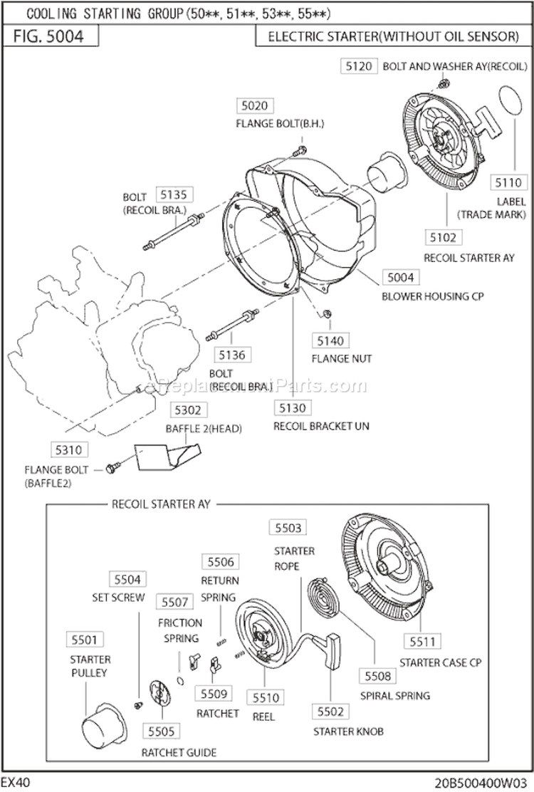 Cooring Starting Gr Diagram and Parts List for EX400DS0030  Subaru Engine