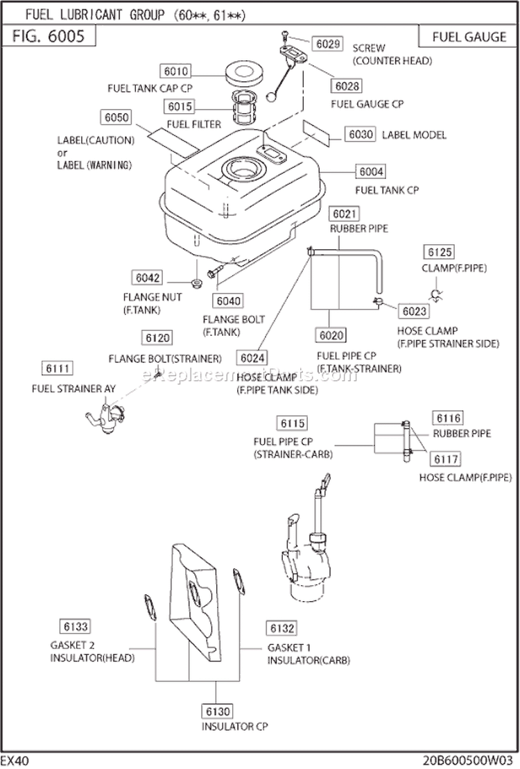 Fuel Lubricant Gr Diagram and Parts List for EX400D00030  Subaru Engine