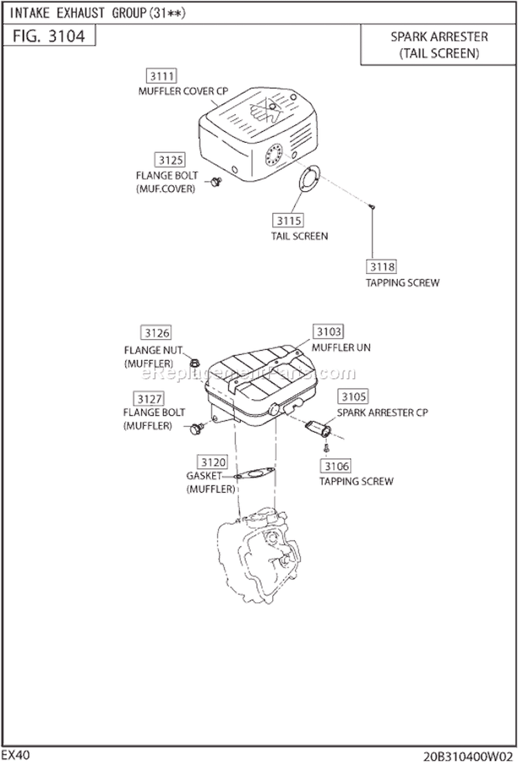 Intake Exhaust Gr2 Diagram and Parts List for EX400D50050  Subaru Engine