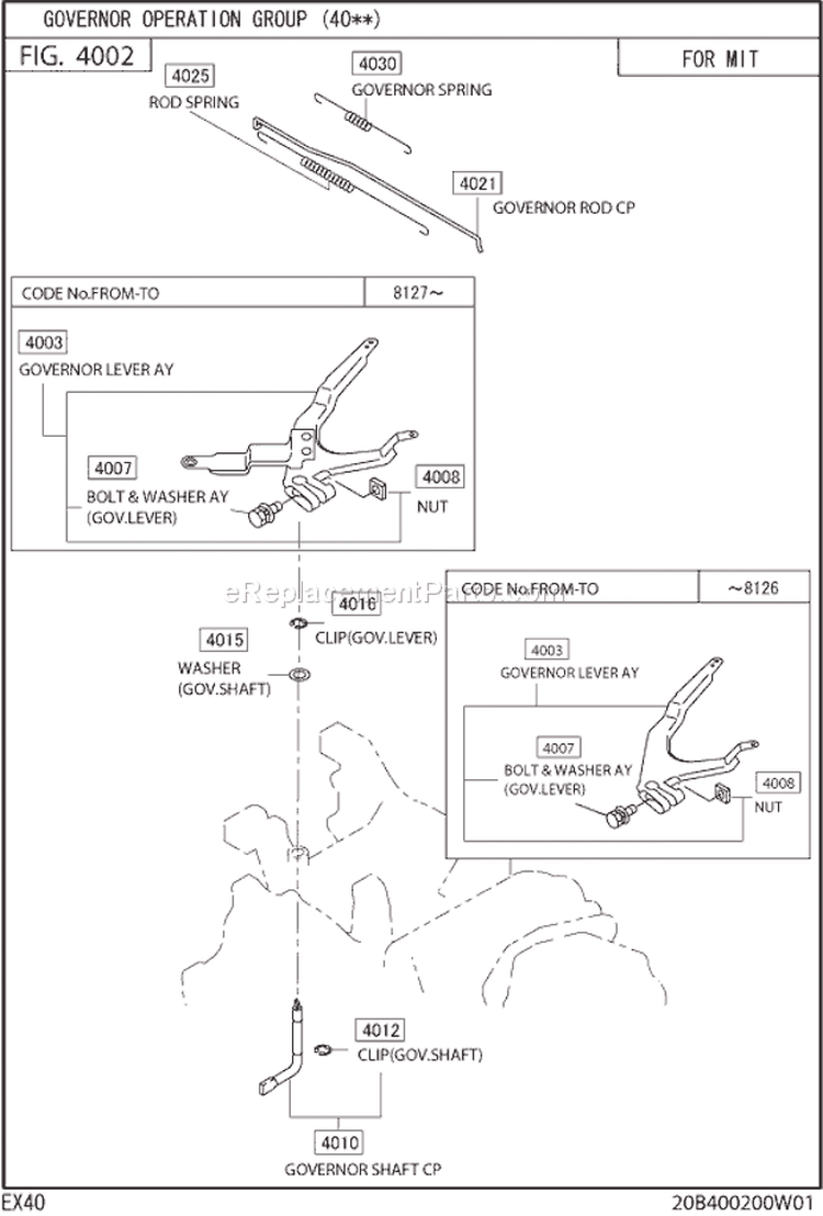 Governor Operation Gr1 Diagram and Parts List for EX400D52050  Subaru Engine