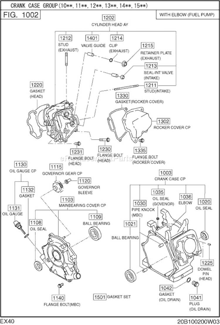 Crank Case Gr Diagram and Parts List for EX400DS5250  Subaru Engine
