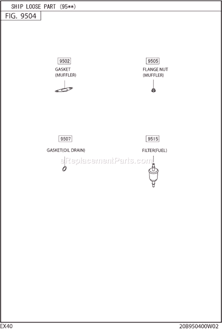 Ship Loose Part Gr Diagram and Parts List for EX400DS5250  Subaru Engine