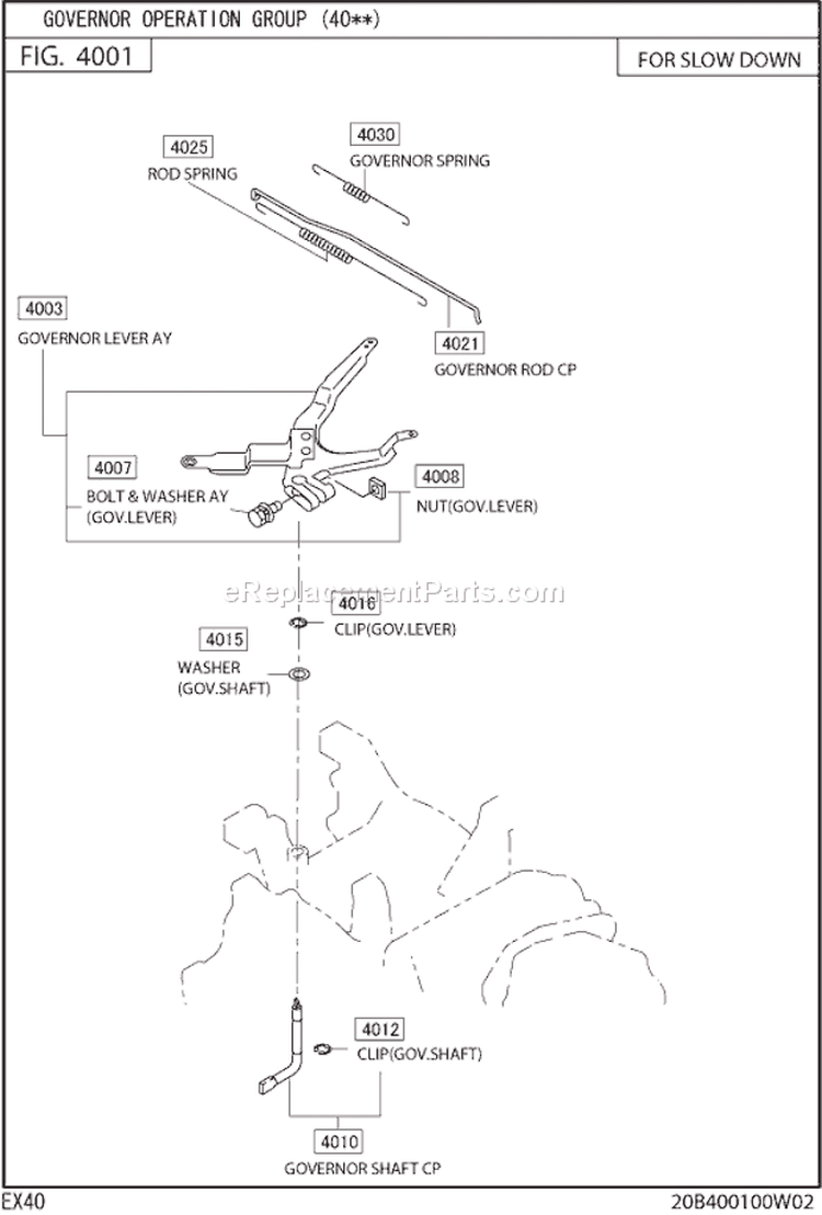 Governor Operation Gr1 Diagram and Parts List for EX400DS5250  Subaru Engine