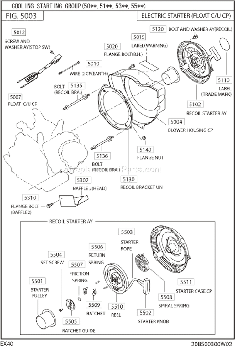 Cooring Starting Gr Diagram and Parts List for EX400DS5250  Subaru Engine