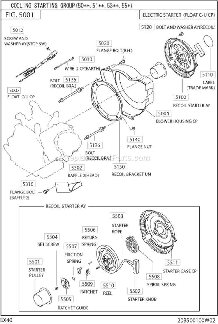 Cooring Starting Gr Diagram and Parts List for EX400DS5010  Subaru Engine