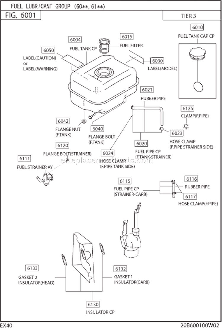 Fuel Lubricant Gr Diagram and Parts List for EX400DE5010  Subaru Engine