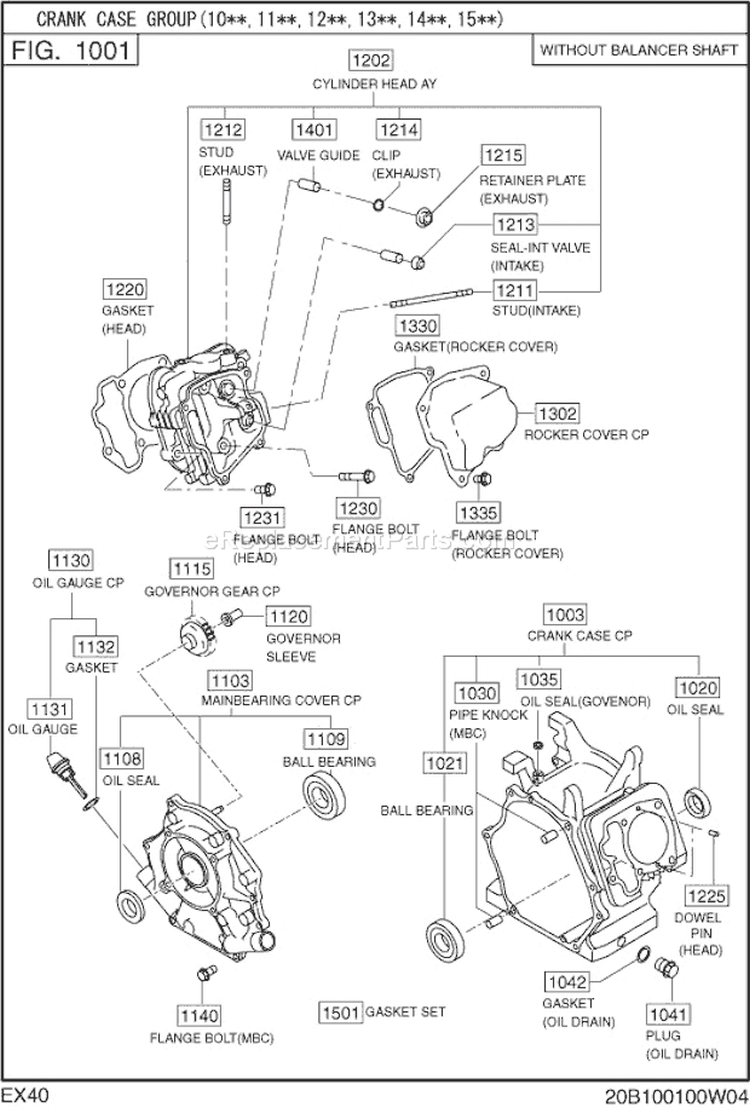 Crank Case Gr Diagram and Parts List for EX400D52050  Subaru Engine
