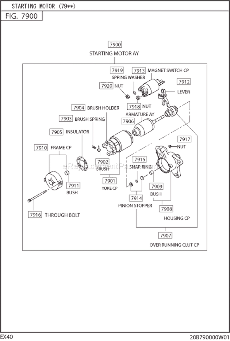 Starting Mortor Diagram and Parts List for EX400DS5230  Subaru Engine