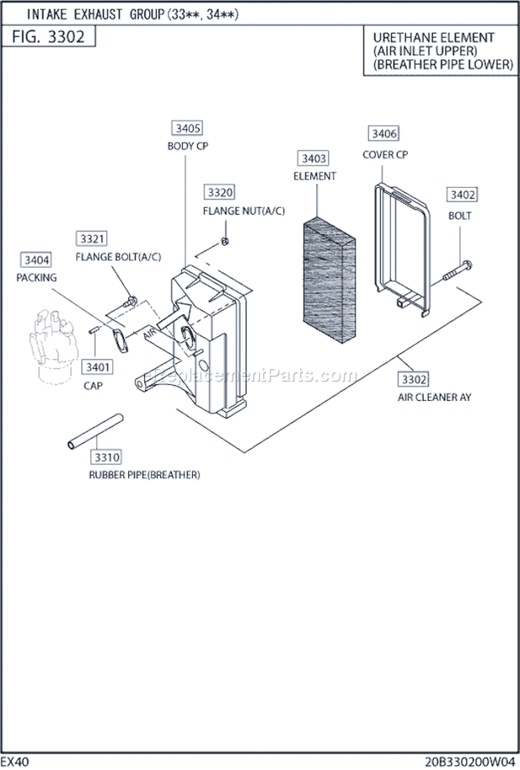 Intake Exhaust Gr3 Diagram and Parts List for EX400D52050  Subaru Engine