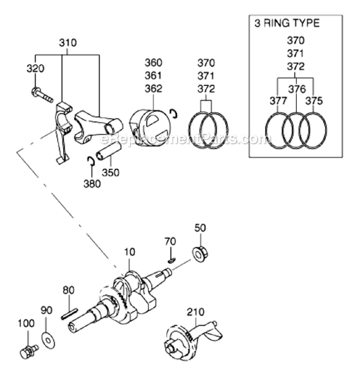 Crankshaft_Piston Diagram and Parts List for EX400SE5221  Subaru Engine