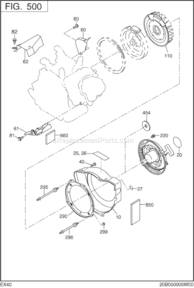 Cooling,Starting Diagram and Parts List for EX400D20200  Subaru Engine