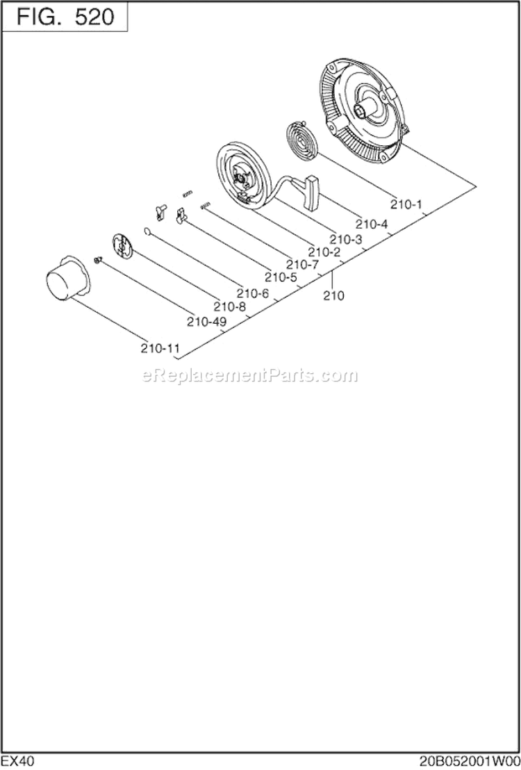 Cooling Starting Diagram and Parts List for EX400D20200  Subaru Engine