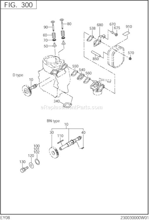 Intake,Exhaust Diagram and Parts List for EY080BN7290  Subaru Engine