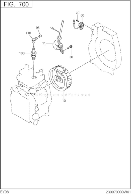 Electric Device Diagram and Parts List for EY080D44000  Subaru Engine