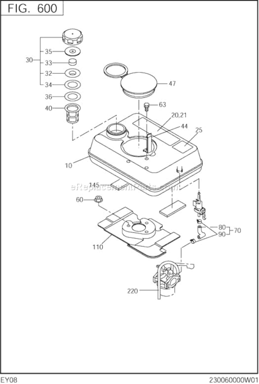 Fuel,Lubricant Diagram and Parts List for EY080DD1071  Subaru Engine